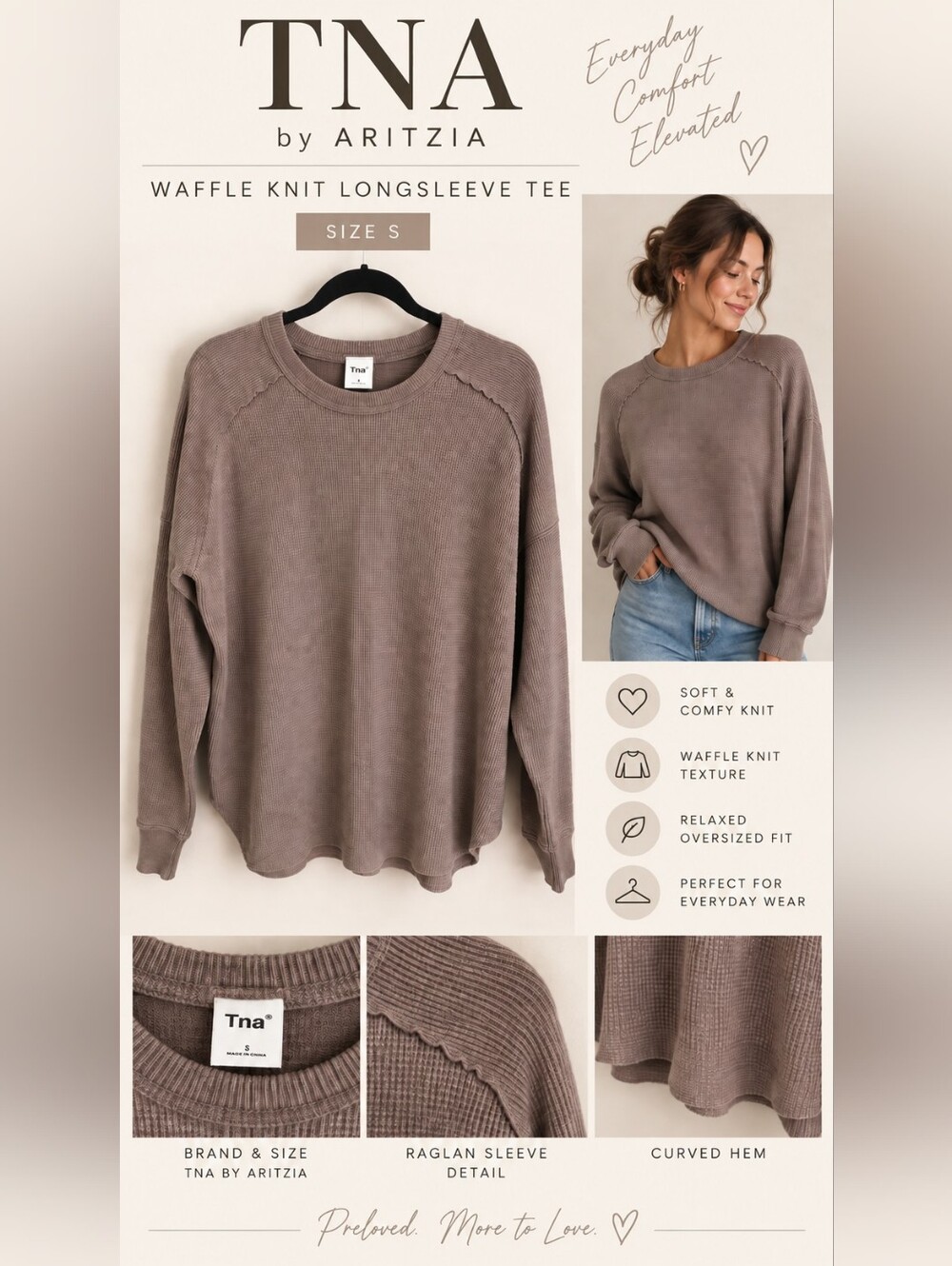 TNA Waffle Knit Longsleeve Tee - Taupe Brown